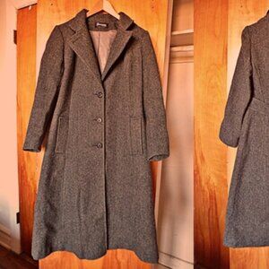 Vintage 100% Wool Tweed Herringbone Overcoat